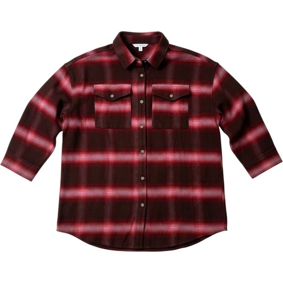 BP. Tops - NWOT BP Women's M Brown Burgundy Plaid Flannel Shacket Oversized Cotton Grunge